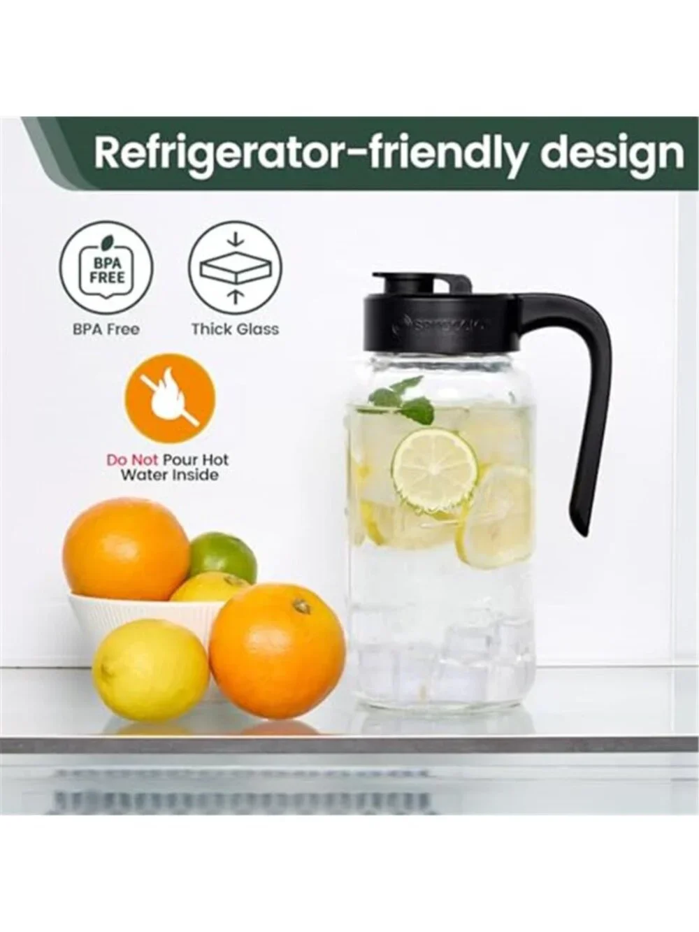 Mason Jar Pitcher - Airtight & Leakproof Glass Pitcher with Lid, Perfect forCold